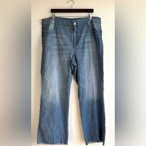 NYDJ Blue Denim Jeans Wide Leg Size 16W. Raw hem